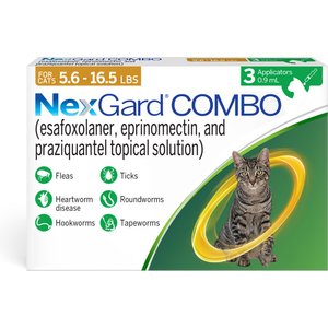 NexGard COMBO Topical for Cats, 5.6-16.5 lbs. (Yellow Box), 3 Doses (3-mos. supply)
