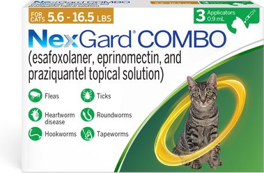 NexGard COMBO Topical for Cats, 5.6-16.5 lbs. (Yellow Box), 3 Doses (3-mos. supply)