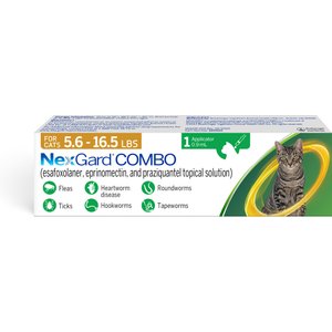 NexGard COMBO Topical for Cats, 5.6-16.5 lbs. (Yellow Box), 1 Dose (1-mo. supply)