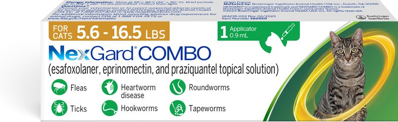 NexGard COMBO Topical for Cats, 5.6-16.5 lbs. (Yellow Box), 1 Dose (1-mo. supply)