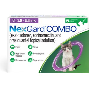 NexGard COMBO Topical for Cats, 1.8-5.5lbs (Purple Box), 6 Doses (6-mos. supply)