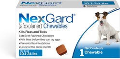 NexGard Chewables for Dogs, 10.1-24 lbs, (Blue Box), 1 Chewable Tablet (1-mo. supply)