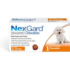 NexGard Chewables for Dogs, 4-10 lbs, (Orange Box), 1 Chewable Tablet (1-mo. supply)