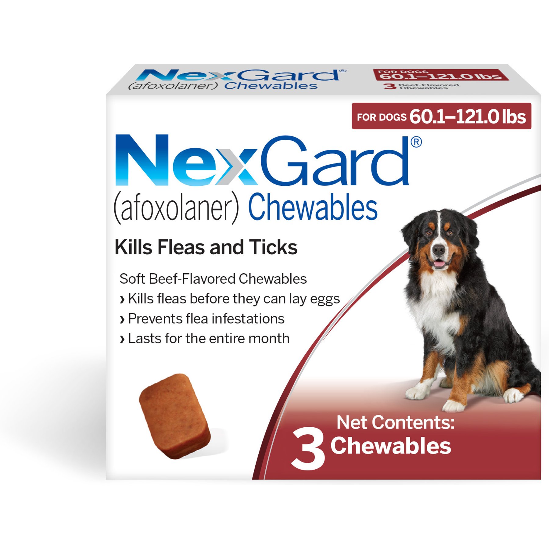 NexGard 60.1-121 lbs. 3 treatments Dogs 136 mg Afoxolaner