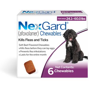 NexGard Chewables for Dogs, 24.1-60 lbs, (Purple Box), 6 Chewable Tablets (6-mos. supply)