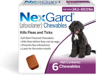NexGard Chewables for Dogs, 24.1-60 lbs, (Purple Box), 6 Chewable Tablets (6-mos. supply)