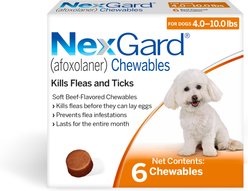 NexGard Chewables for Dogs, 4-10 lbs, (Orange Box), 6 Chewable Tablets (6-mos. supply)