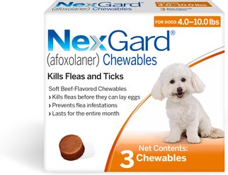 NexGard Chewables for Dogs, 4-10 lbs, (Orange Box), 3 Chewable Tablets (3-mos. supply)
