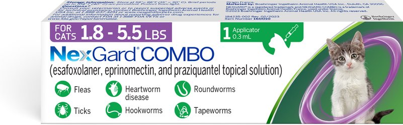 NexGard COMBO Topical for Cats, 1.8-5.5lbs (Purple Box), 1 Dose (1-mo. supply)