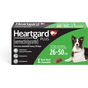 Heartgard Plus Chew for Dogs, 26-50 lbs, (Green Box), 1 Chew (1-mo. supply)