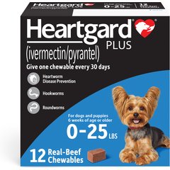 Heartgard Plus Chew for Dogs, up to 25 lbs, (Blue Box), 12 Chews (12-mos. supply)