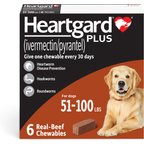 Heartgard Plus Chew for Dogs, 51-100 lbs, (Brown Box), 6 Chews (6-mos. supply)