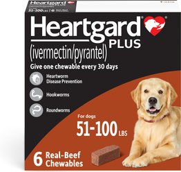 Heartgard Plus Chew for Dogs, 51-100 lbs, (Brown Box), 6 Chews (6-mos. supply)