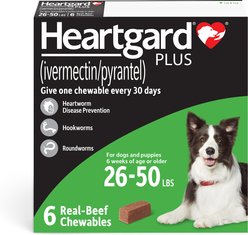 Heartgard Plus Chew for Dogs, 26-50 lbs, (Green Box), 6 Chews (6-mos. supply)