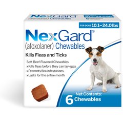 NexGard Chewables for Dogs, 10.1-24 lbs, (Blue Box), 6 Chewable Tablets (6-mos. supply)