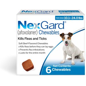 NexGard Chewables for Dogs, 10.1-24 lbs, (Blue Box), 6 Chewable Tablets (6-mos. supply)