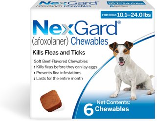 NexGard Chewables for Dogs, 10.1-24 lbs, (Blue Box), 6 Chewable Tablets (6-mos. supply)