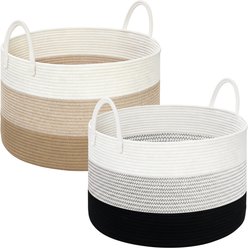 HOMAGICO Cotton Rope Storage Basket Dog & Cat Toy-Bin, 2‑Count, X-Large: 22 x 13‑in, Jute/Black