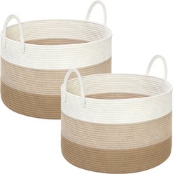 HOMAGICO Cotton Rope Storage Basket Dog & Cat Toy-Bin, 2‑Count, X-Large: 22 x 13‑in, Jute