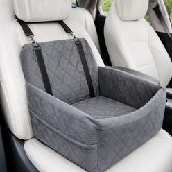 NonoPets Soft Travel Booster Dog & Cat Car Seat with Safety Harness, Grey