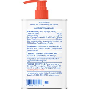 Native Pet Omega-3 Fish Oil & Alaskan Salmon Oil Skin & Coat Health Supplement for Dogs, 16-fl oz bottle