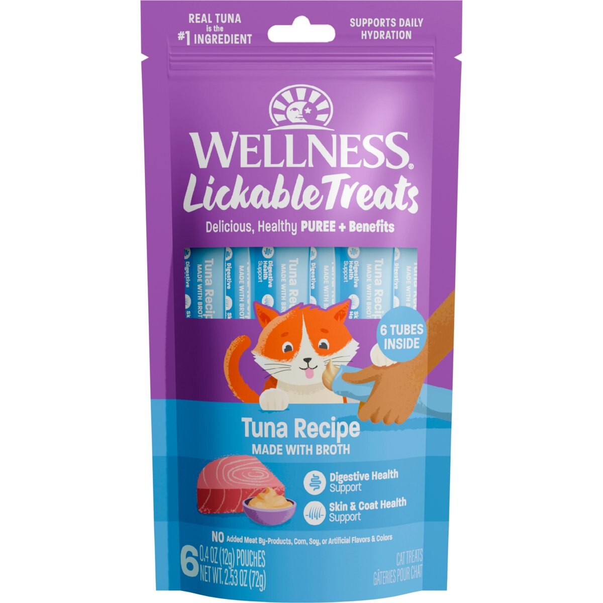 Wellness Lickable Treats Tuna Recipe Cat Treats, 0.4-oz pouch, pack of 6
