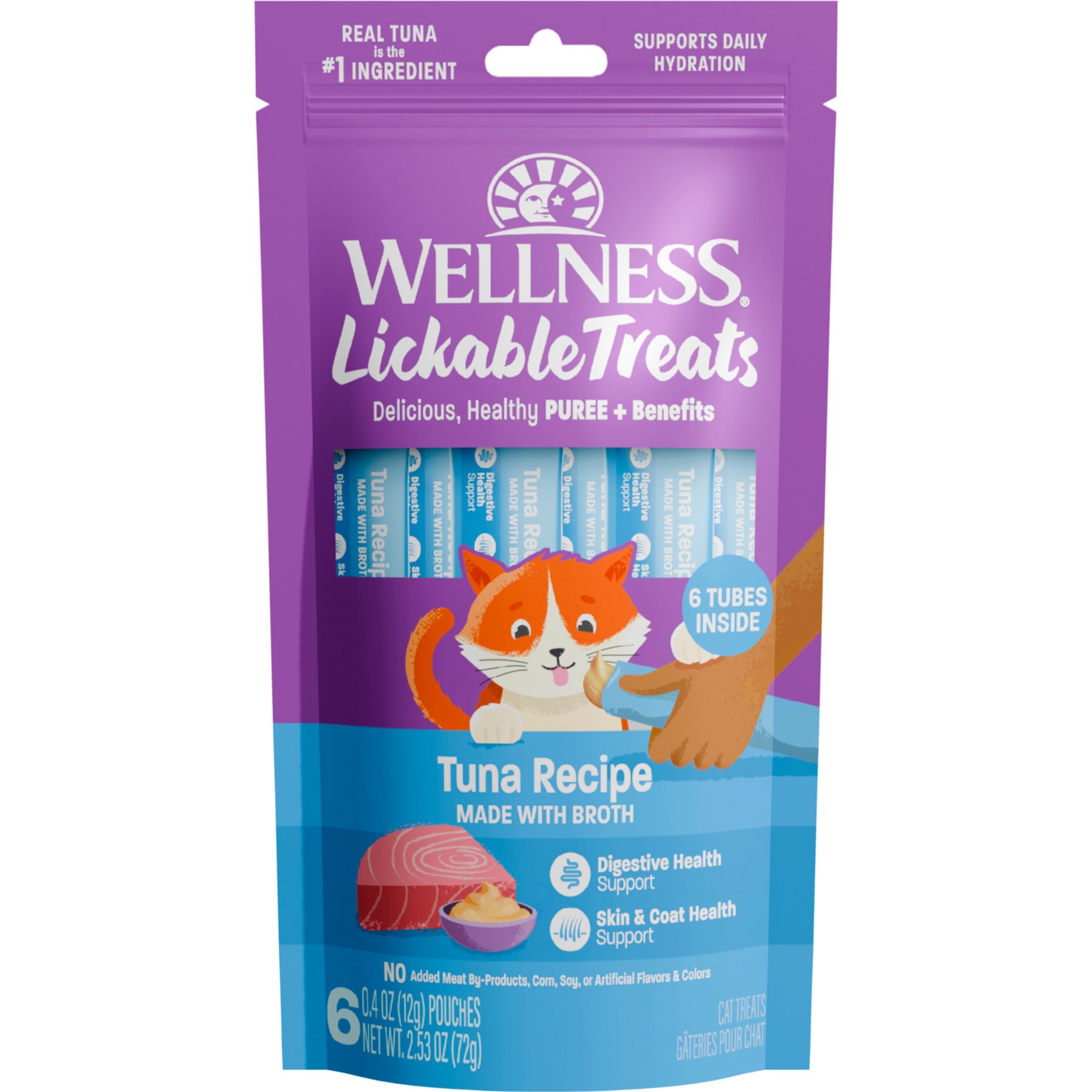 Wellness Lickable Treats Tuna Recipe Cat Treats, 0.4-oz pouch, pack of 6