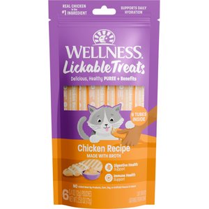 Wellness Lickable Treats Chicken Recipe Natural Cat Treats, 0.4-oz pouch, pack of 6