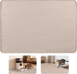 Bartuke Silicone Cat Food & Water Bowl Placemat with Raised Edges, Khaki, X-Large: 34 x 22-in