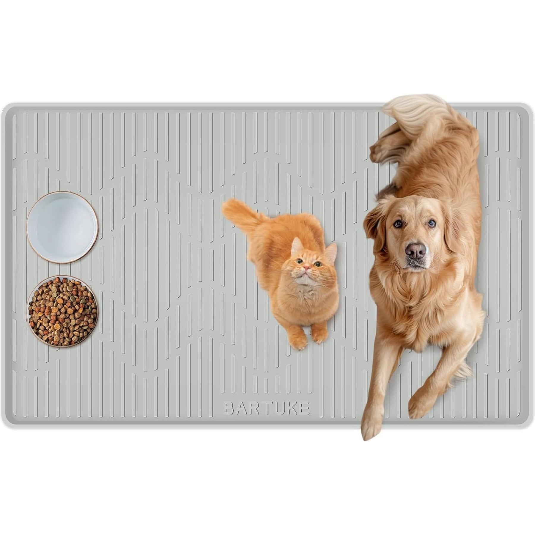Bartuke BPA-Free Non-Slip Waterproof Silicone Dog & Cat Food Mat, Light Grey, 55 x 38-in