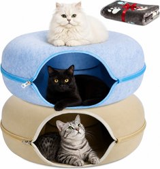HOMAGICO Indoor Stuffing-Free Cave Tunnel Bed Cat Toy, 2 count, Large: 24-in, Blue/Beige