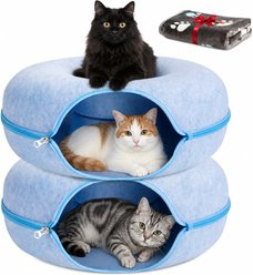 HOMAGICO Indoor Stuffing-Free Cave Tunnel Bed Cat Toy, 2 count, Large: 24-in, Blue