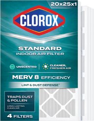 Clorox Air Filters MPR600 & FPR 5 MERV 8 Pleated HVAC AC Furnace Air Filters, 20 x 25 x 1-in, 4 count