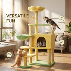 AOSTIRMOTOR Condo Removable Cushion & Hammock 71-in Polyester Hanging Toy Flower Cat Tree, Yellow slide 2 of 6