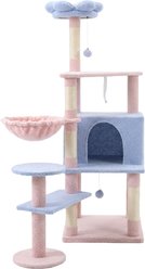 AOSTIRMOTOR Condo Removable Cushion & Hammock 71-in Polyester Hanging Toy Flower Cat Tree, Blue