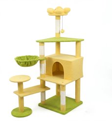 AOSTIRMOTOR Condo Removable Cushion & Hammock 71-in Polyester Hanging Toy Flower Cat Tree, Yellow