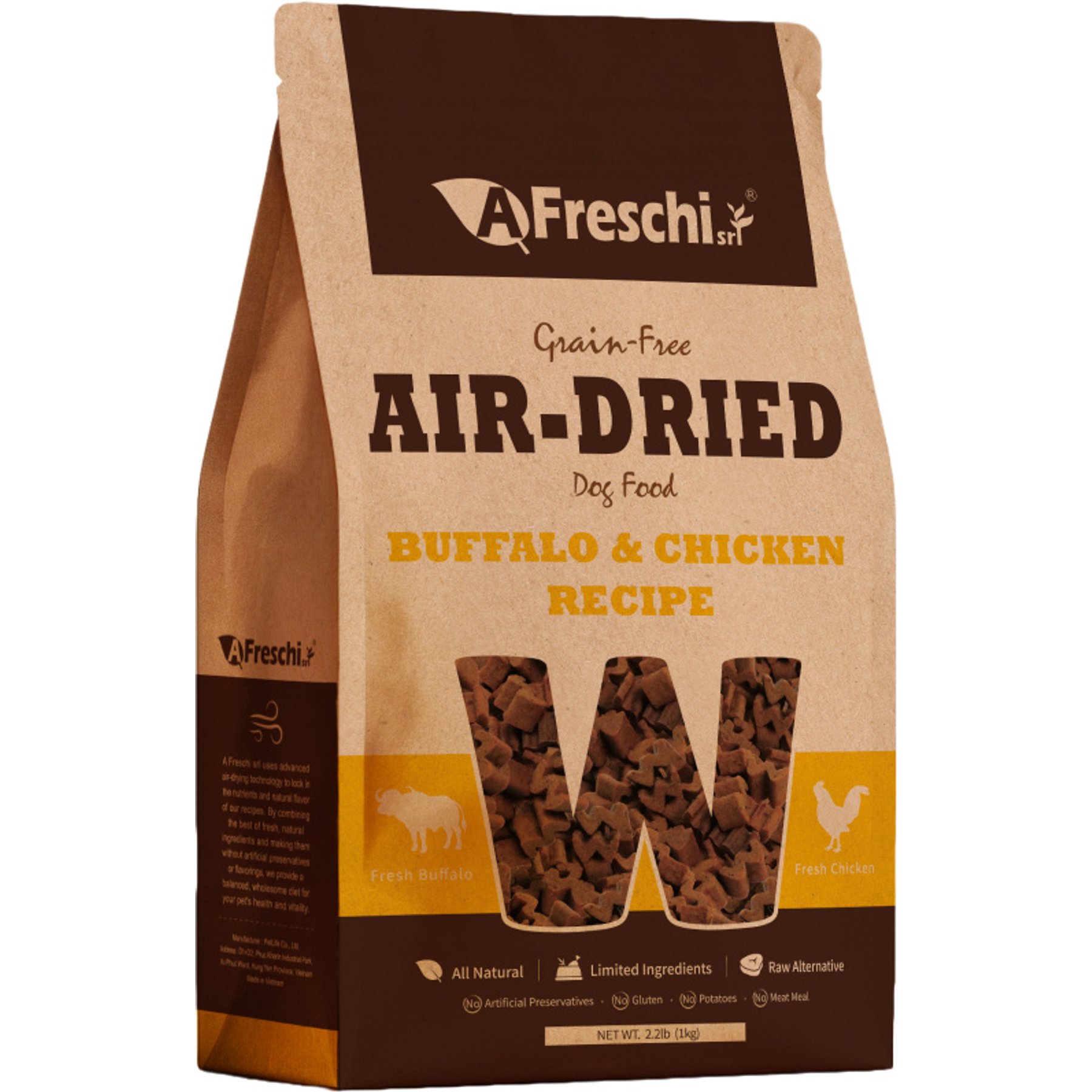 AFreschi Air-Dried Grain-Free Buffalo & Chicken Dry Dog Food, 2.2-lb bag