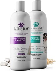 Lillian Ruff Brightening Dog & Cat Shampoo & Oatmeal Conditioner Set, 16-fl oz bottles, pack of 2