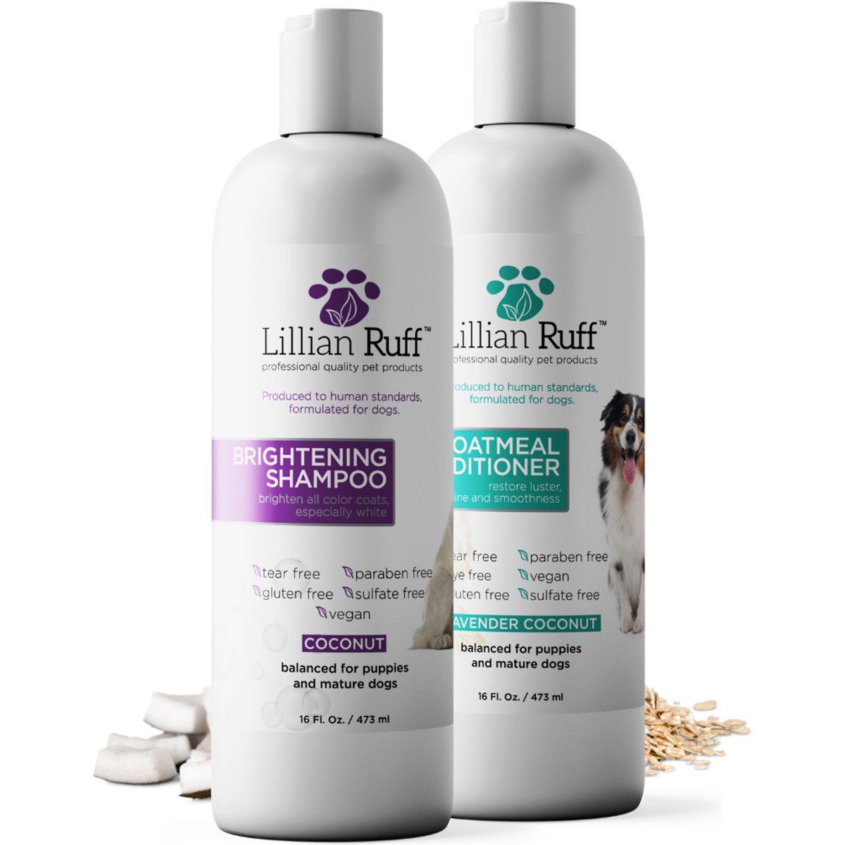 Lillian Ruff Brightening Dog & Cat Shampoo & Oatmeal Conditioner Set, 16-fl oz bottles, pack of 2
