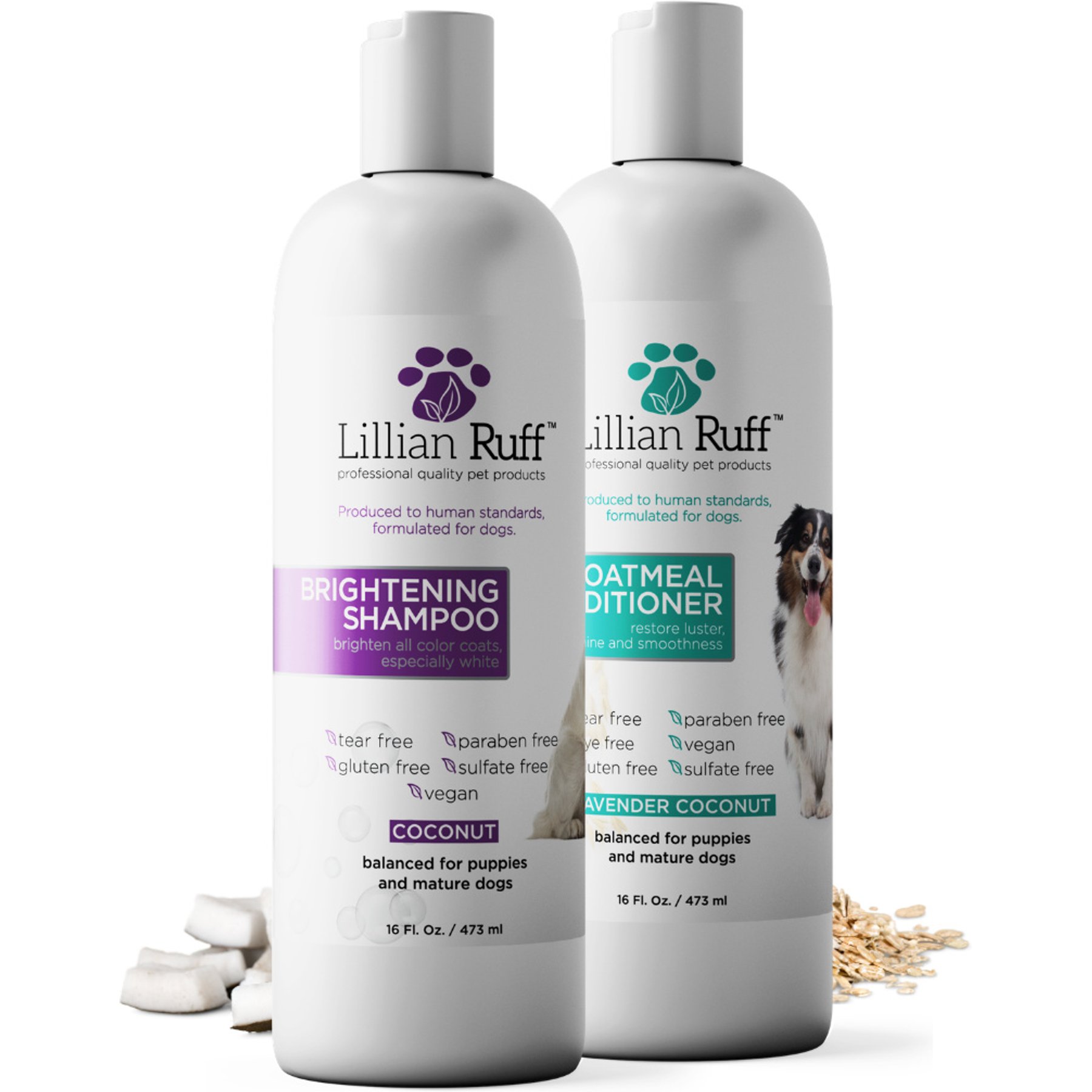 Lillian Ruff Brightening Dog & Cat Shampoo & Oatmeal Conditioner Set, 16-fl oz bottles, pack of 2