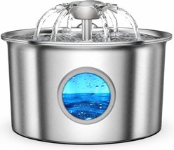 Casfuy PWS-207 Quiet Flower-Shaped Spout Stainless Steel Dog & Cat Water Fountain, 88-oz