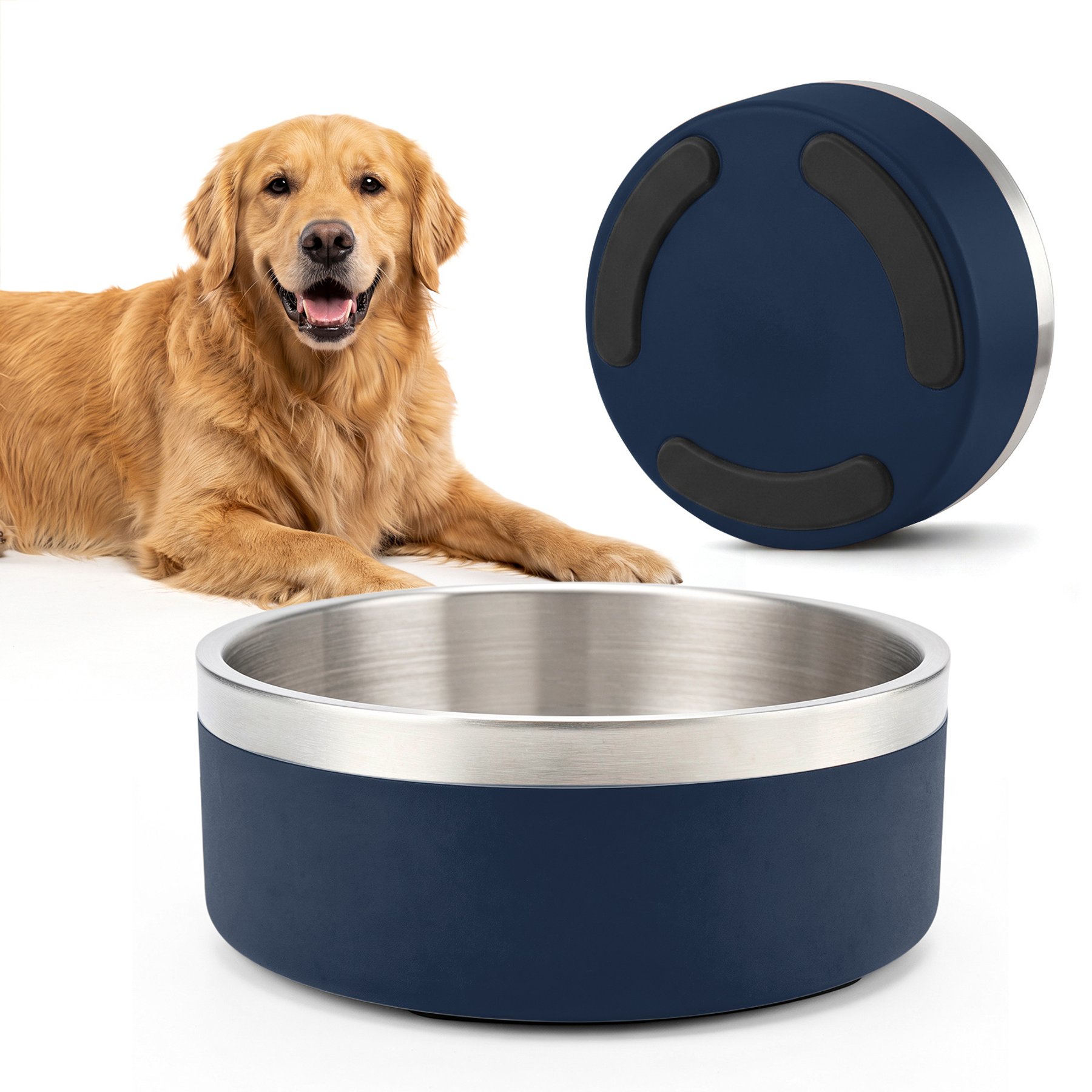 Supet Non-Skid Stainless Steel Dog Food & Water Bowl, Blue