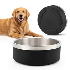 Supet Non-Skid Stainless Steel Dog Food & Water Bowl, Black