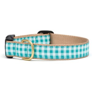 Up Country Turquoise Gingham Adjustable Dog Collar, Narrow: Small
