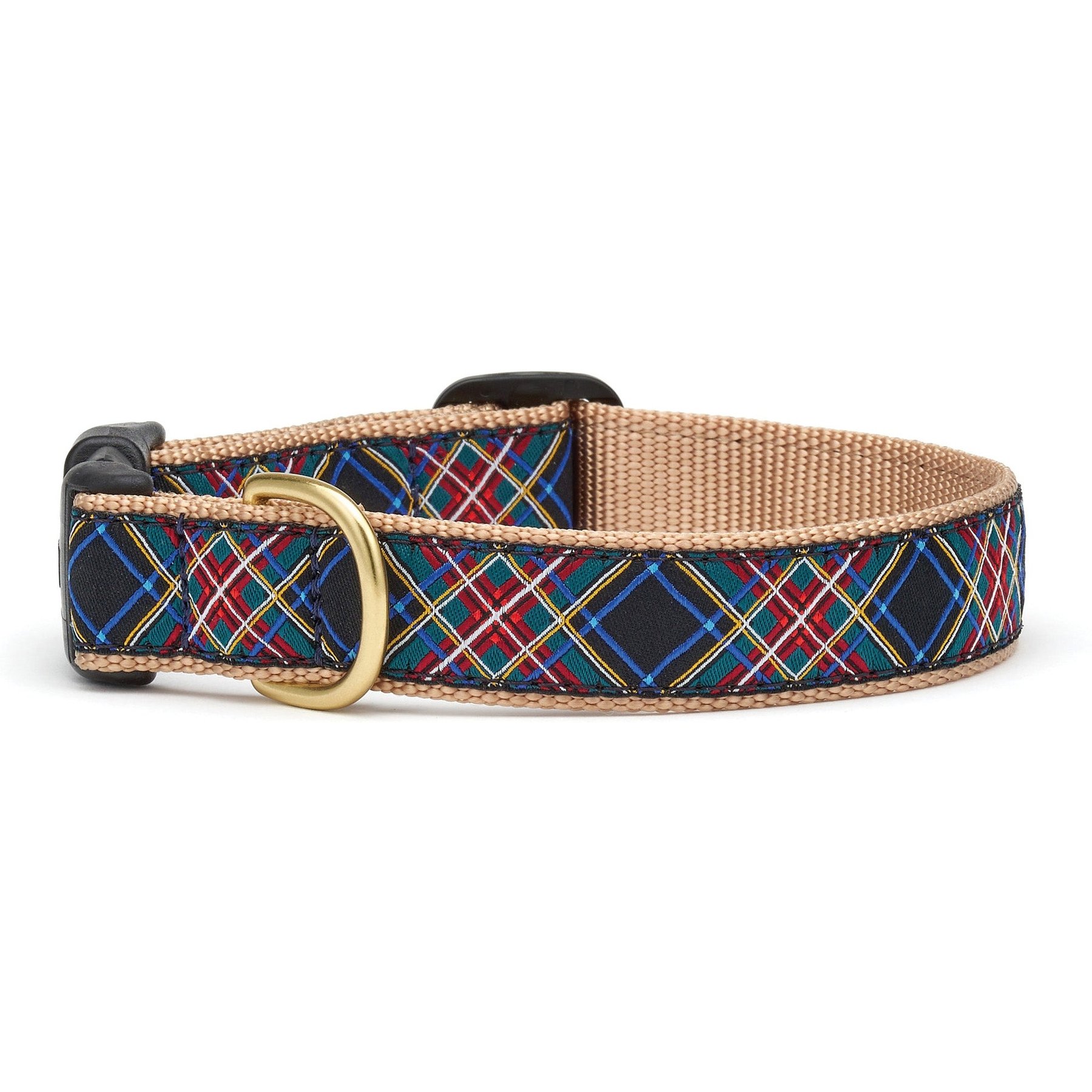 Up Country Black Tartan Adjustable Dog Collar, Narrow: Small