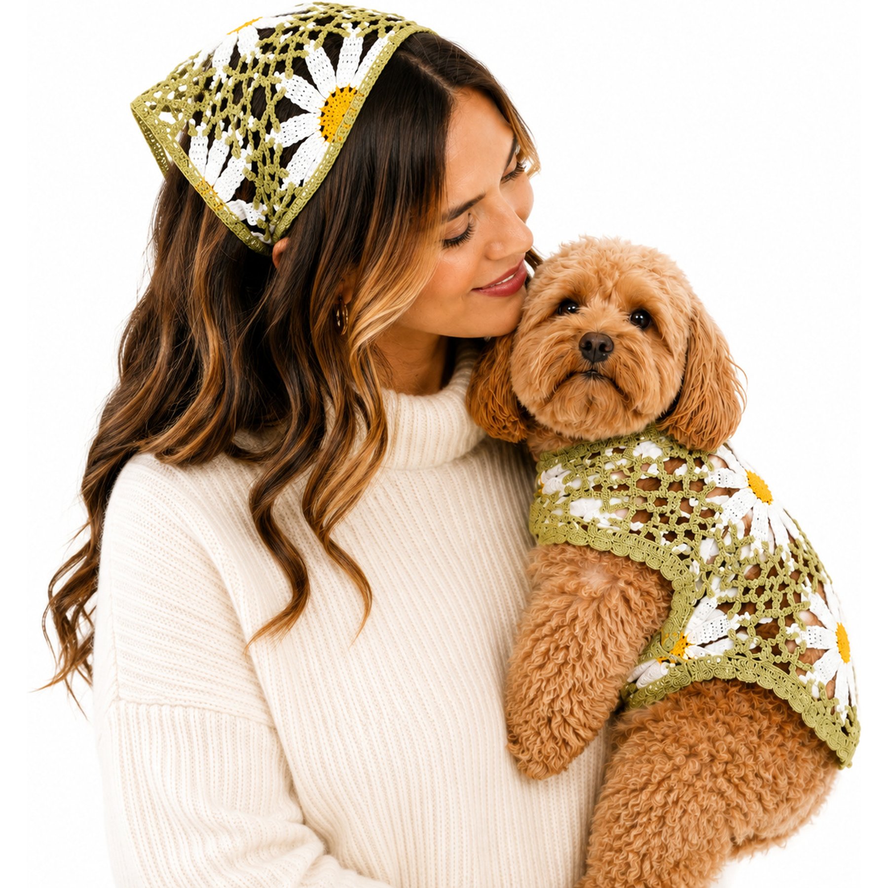 Both Tails Sunshine Crochet Accessories Dog Shirt & Bandana, Green/yellow/white, X-Small