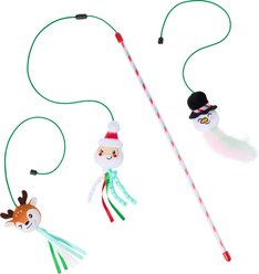 Frisco Christmas Reindeer, Santa & Snowman Interchangeable Teaser Wand Cat Toy with Silvervine & Catnip, 3 count