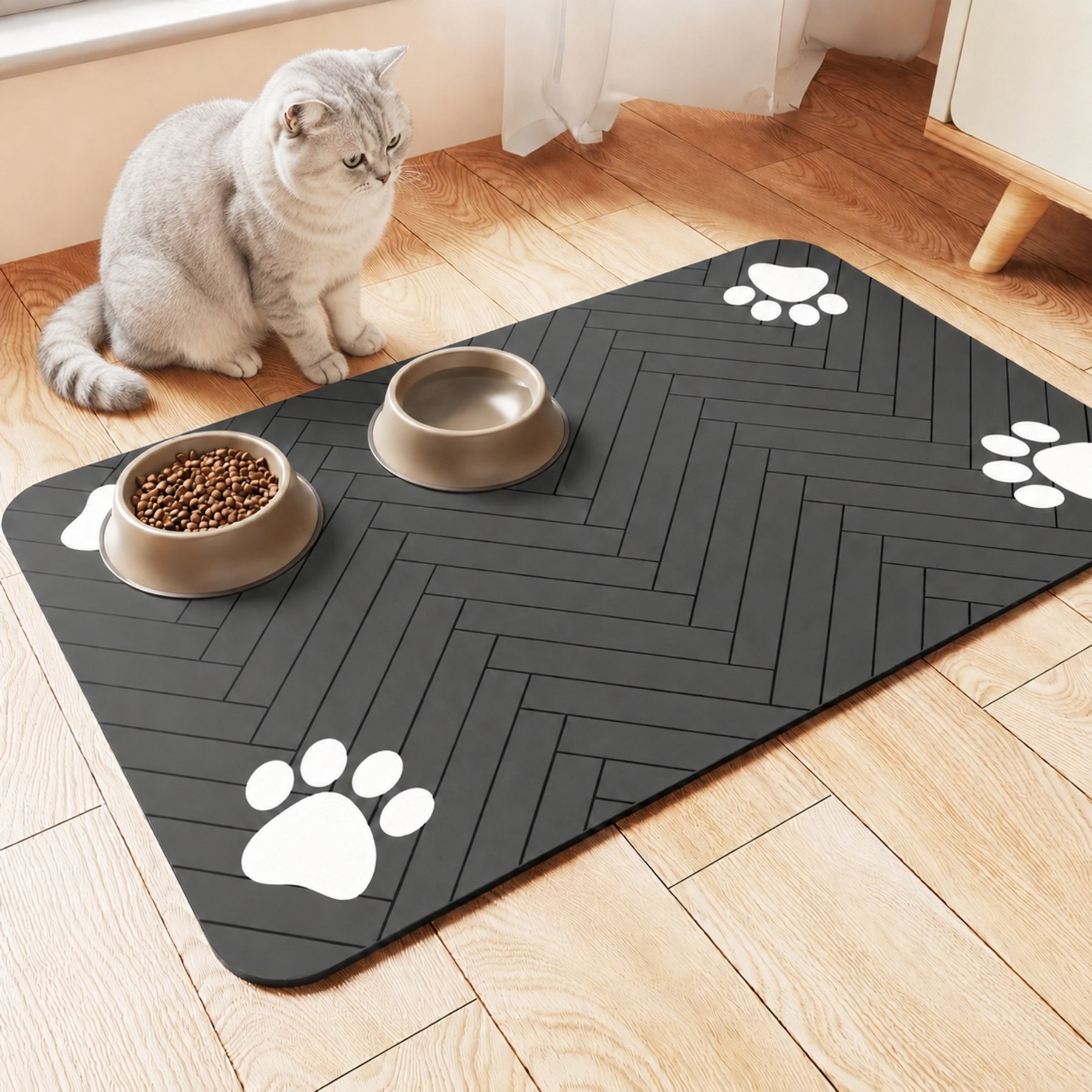 NonoPets Waterproof Non-Slip Dog & Cat Placemat, Dark Gray, 15.8 x 23.6-in