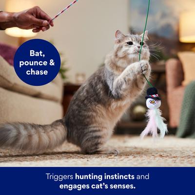 Show full view: Frisco Christmas Reindeer, Santa & Snowman Interchangeable Teaser Wand Cat Toy with Silvervine & Catnip, 3 count slide 4 of 6