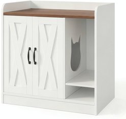 LALFPET Dog-Proof Fiery Cloud Lid & Divider, Wooden Side Table Cat Litter Box Enclosure, 33.07-in, White/Brown